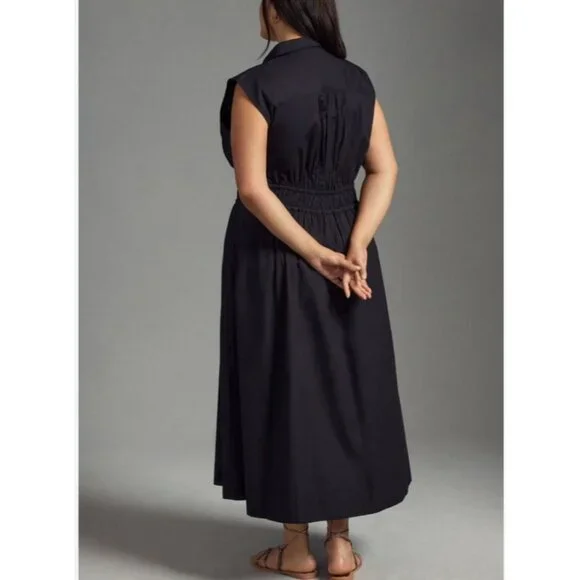Anthropologie Maeve Midi Dress Size XL 16/18 Black Preppy Cotton Old Money Class - Picture 3 of 11